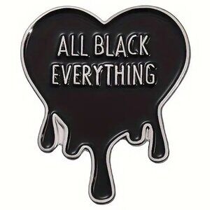 All Black Everything Enamel Pin Brooch Heart Goth Emo Silver